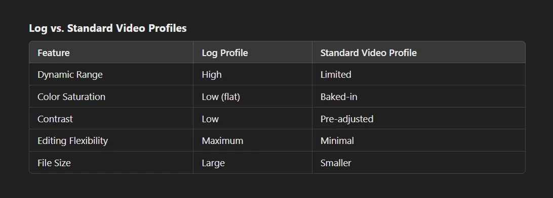 Log vs. Standard Video Profiles