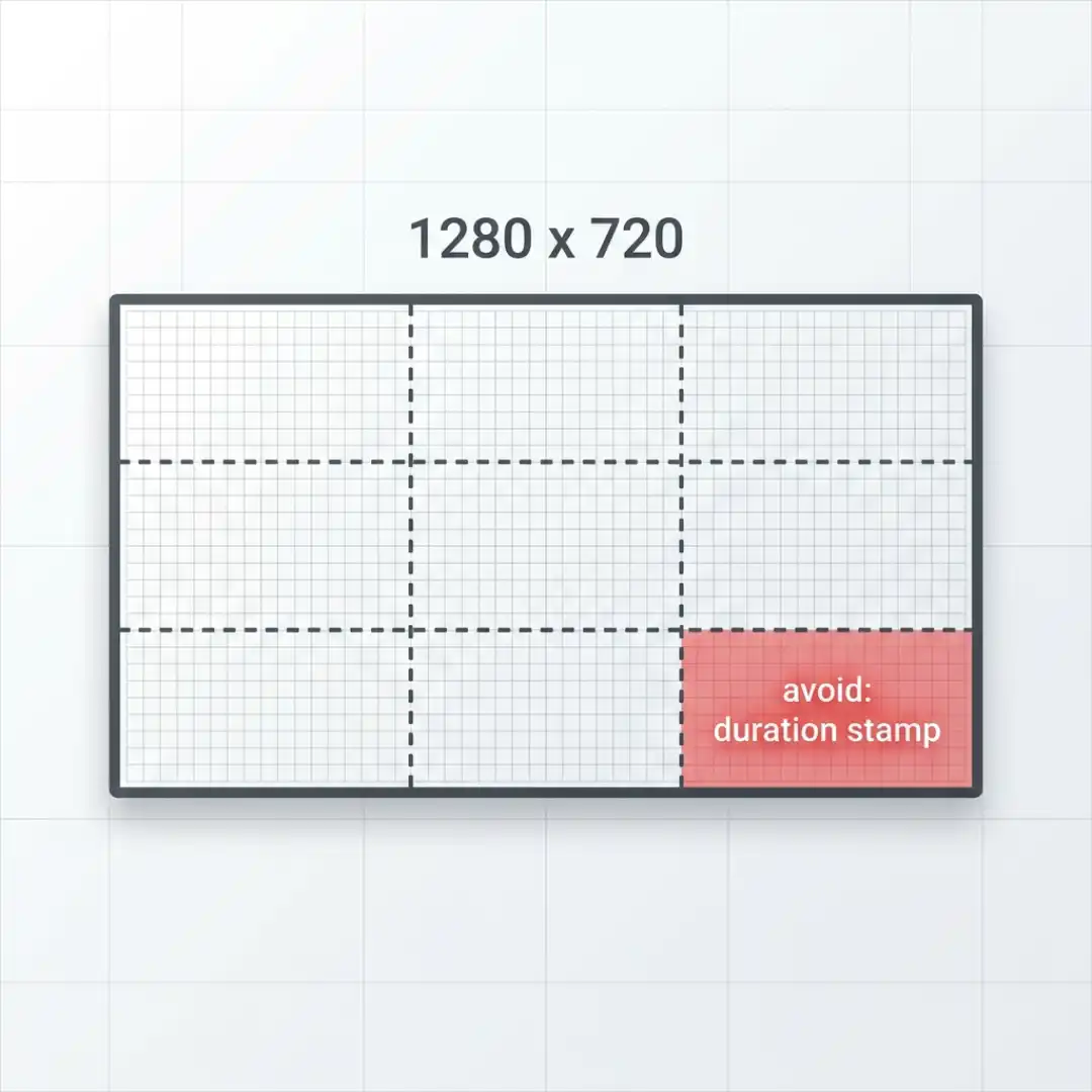 YouTube thumbnail size diagram showing 1280x720 dimensions and safe zones