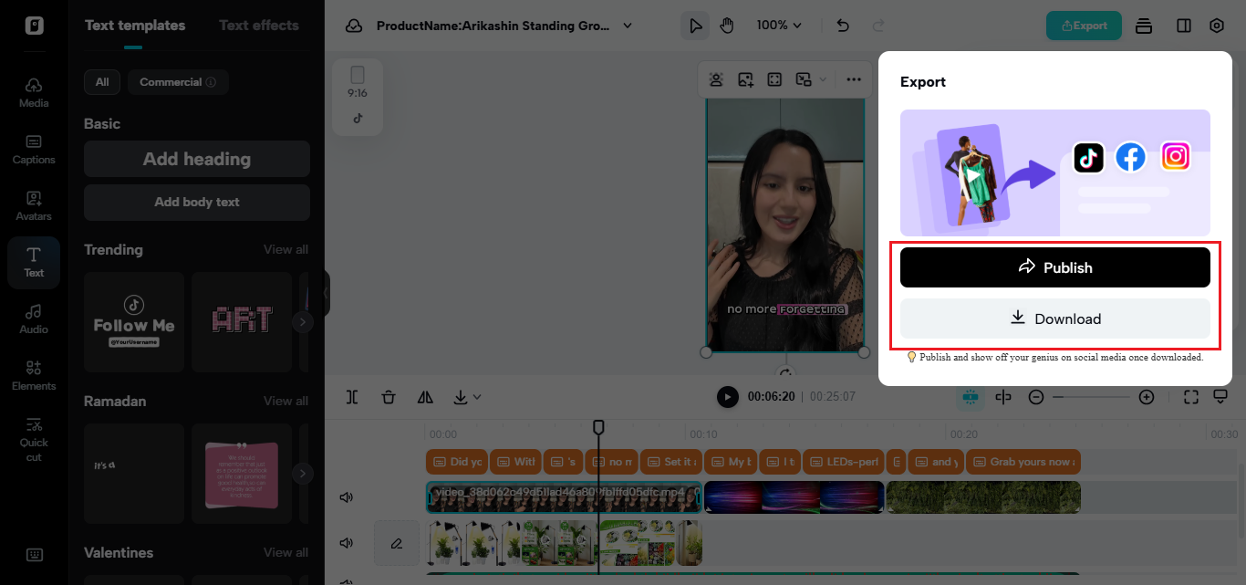 downloading a polished high-resolution teaser video on pippit ai