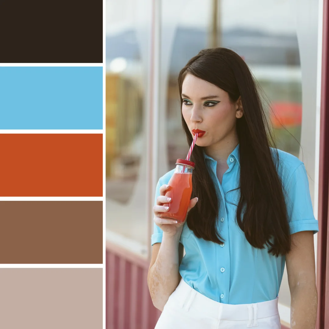 Color Palette of a Woman Holding Juice in Medium Shot