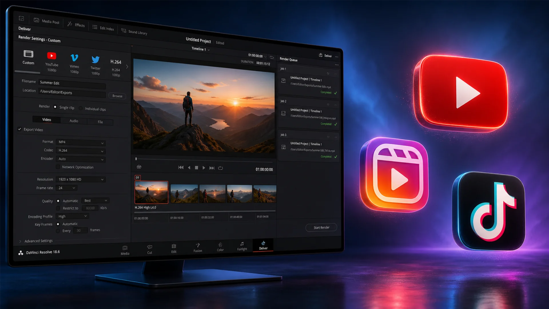 Best DaVinci Resolve Export Settings for YouTube, Instagram, and TikTok in 2026