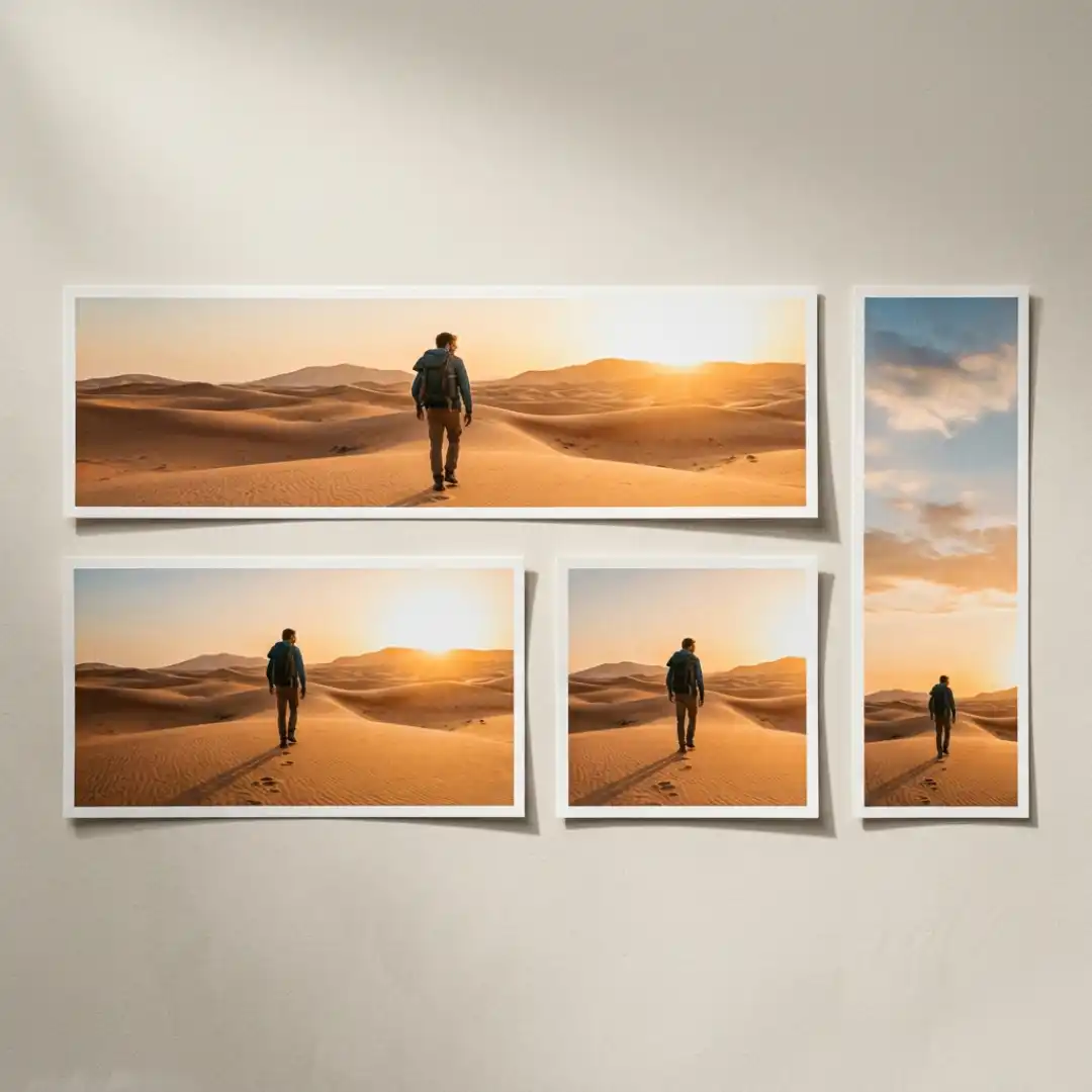 The same shot displayed in multiple video aspect ratios side by side for comparison