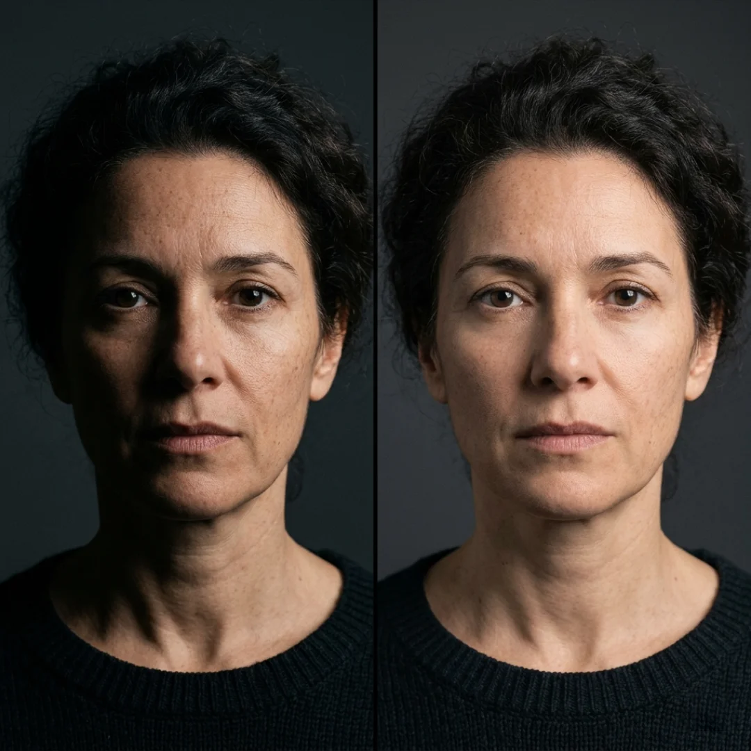 Comparison of a subject's face before and after adding a fill light to soften shadows in a three-point lighting setup