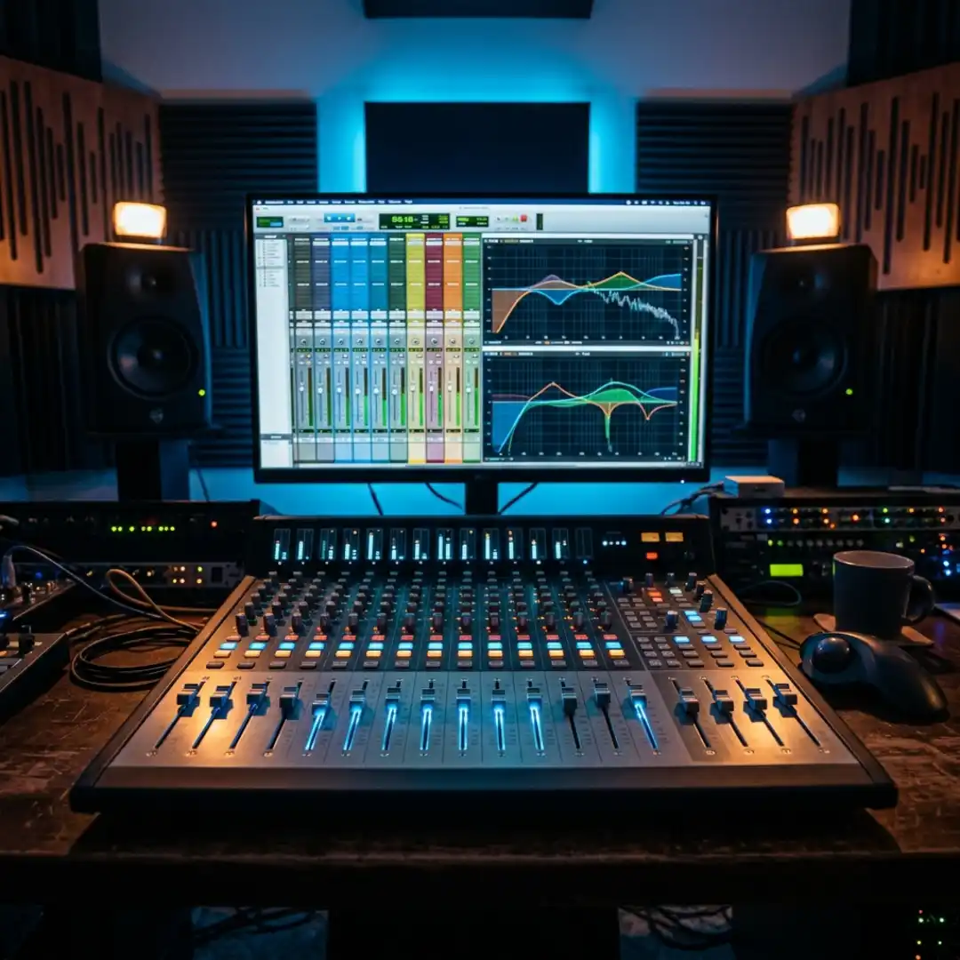 Audio mixing console and channel strip for layering sound effects in DaVinci Resolve Fairlight