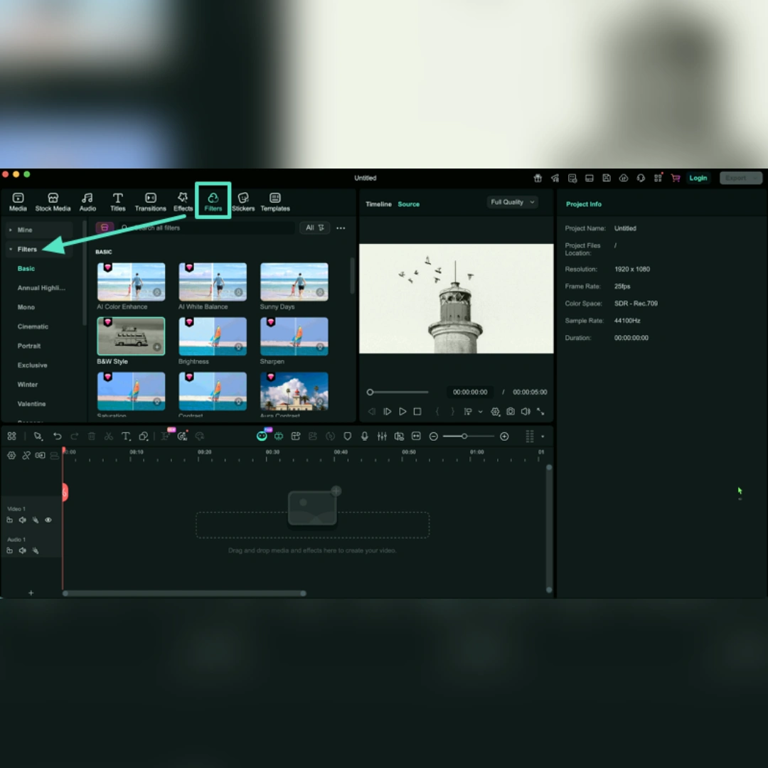 open “Effects” from the top toolbar of filmora