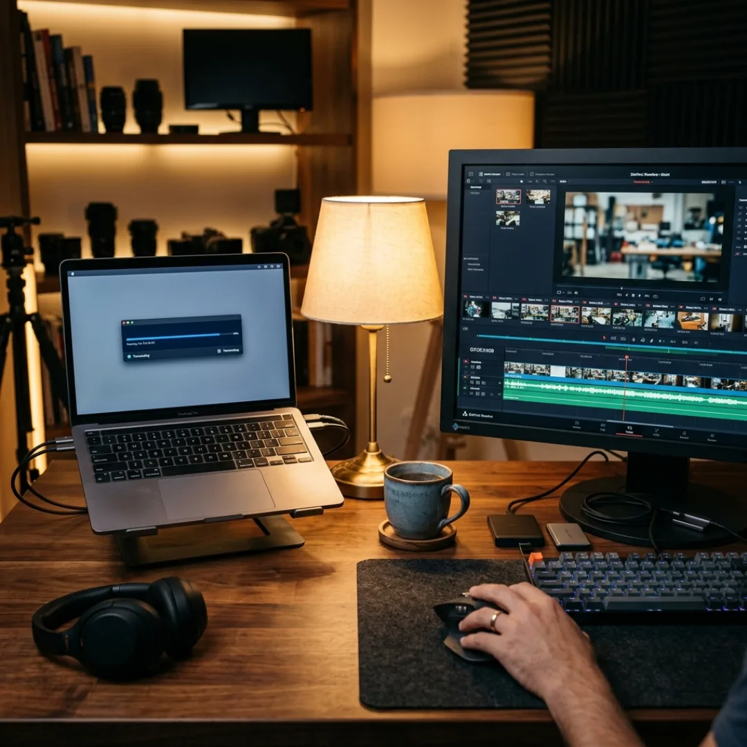 Blackmagic Proxy Generator creating proxies in the background while editing continues in DaVinci Resolve