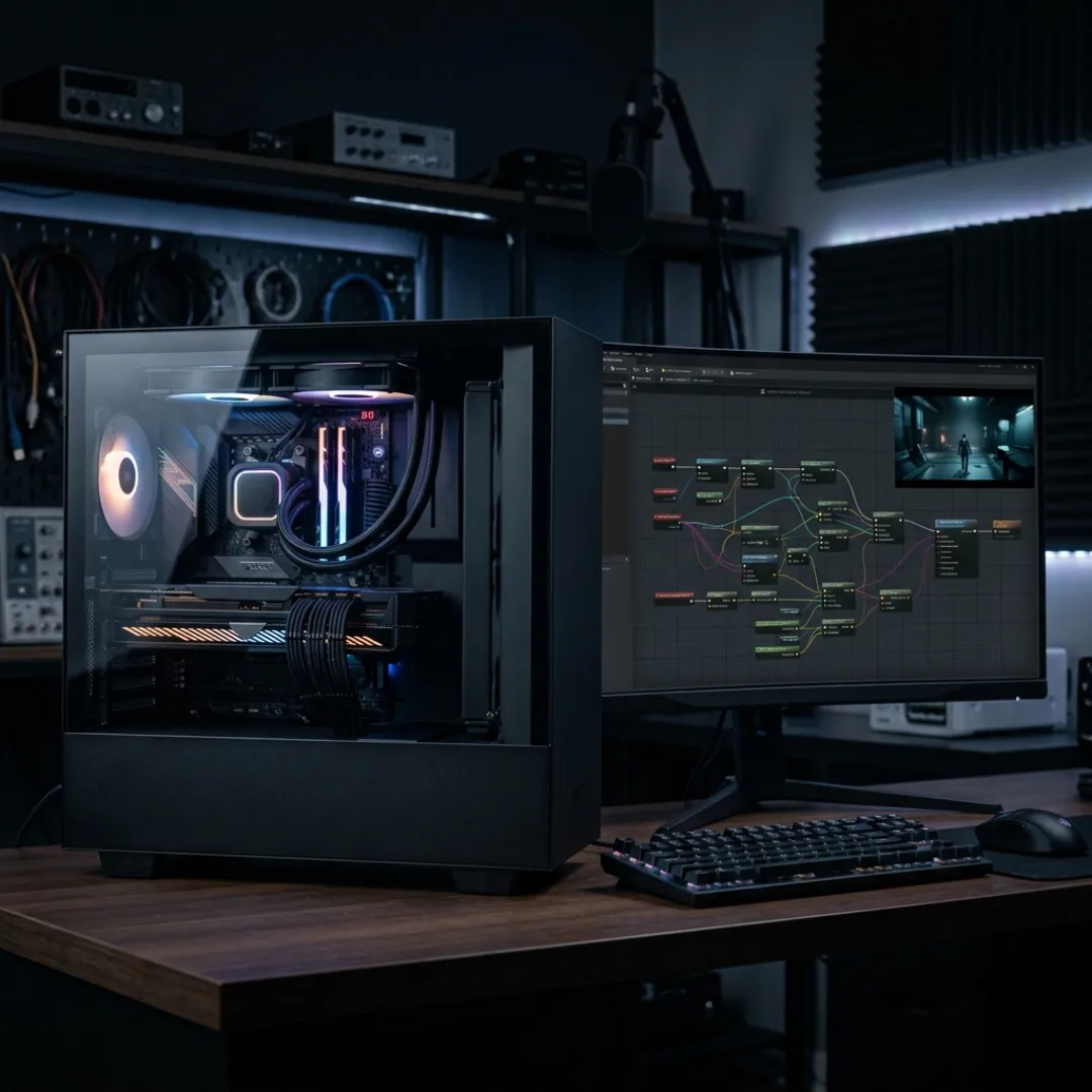 Desktop PC with high-end graphics card running local AI video generation as a free text to video option