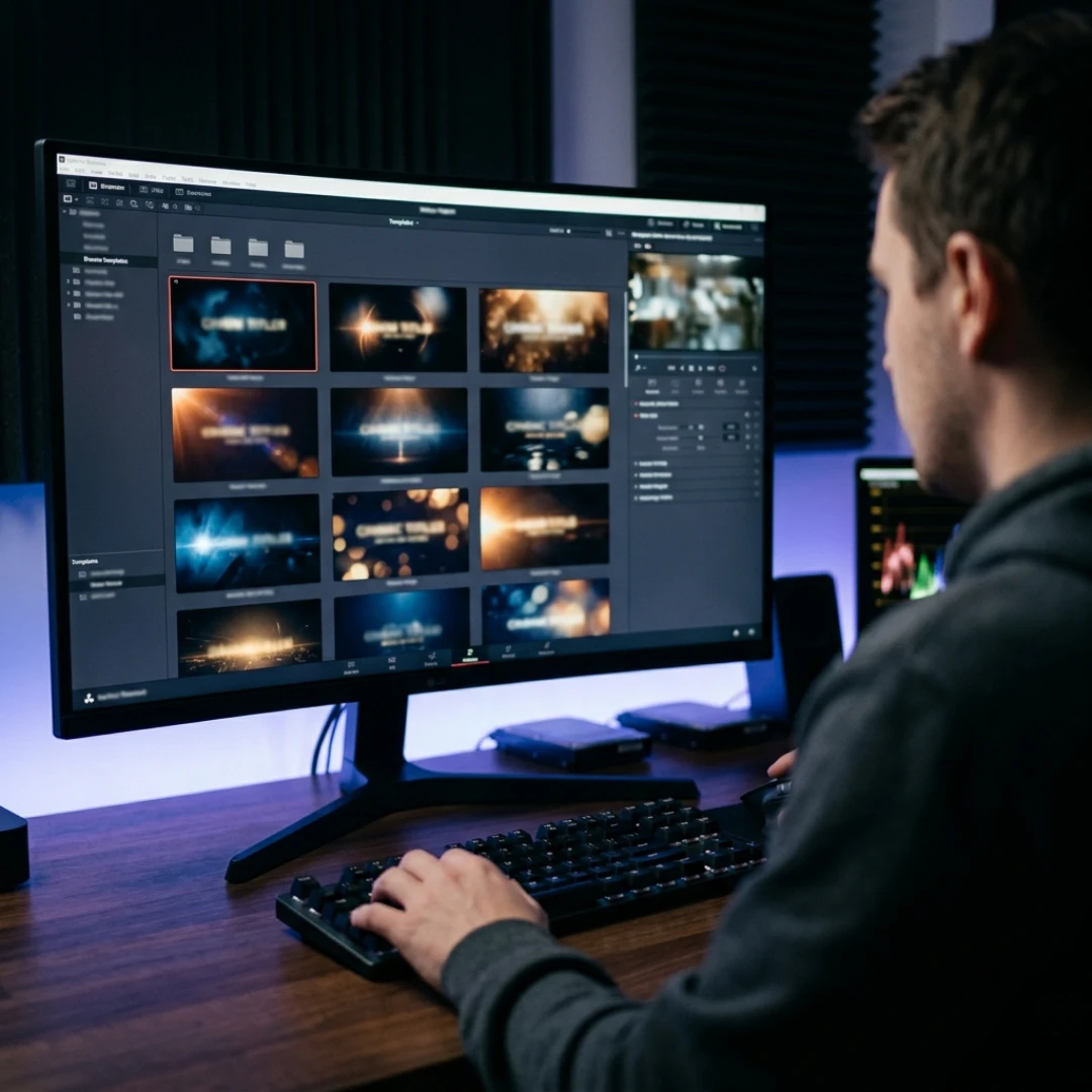 Browsing cinematic title templates for DaVinci Resolve
