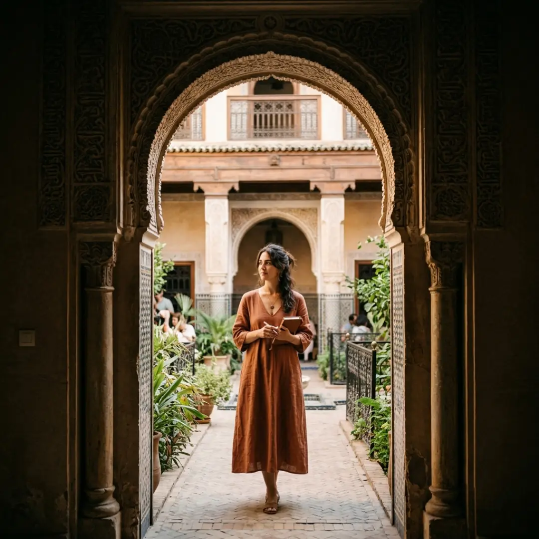 Frame within a frame composition using an archway to focus attention on the subject