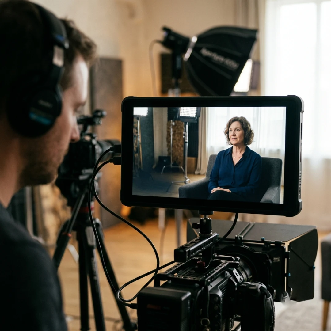 Lower third placement area in a professional interview video frame
