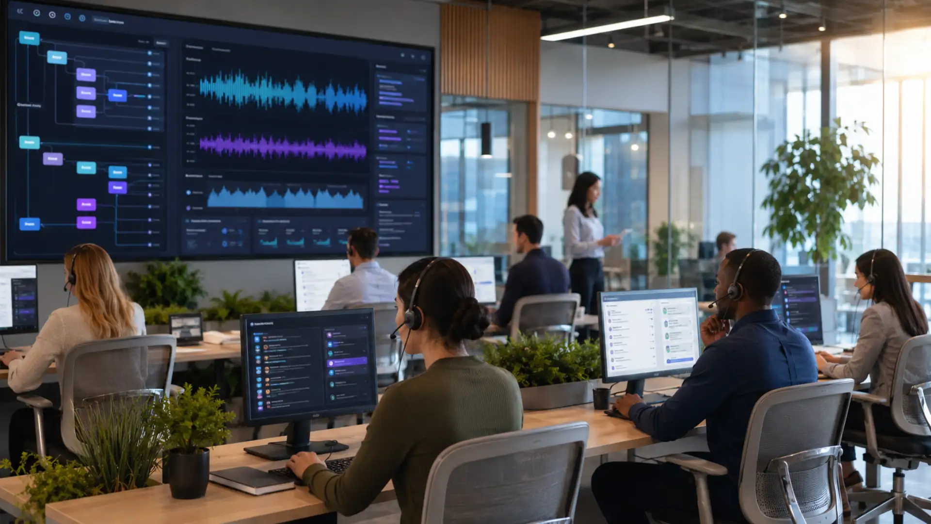 Enterprise support team working alongside AI voice agents like those built on OpenAI Presence