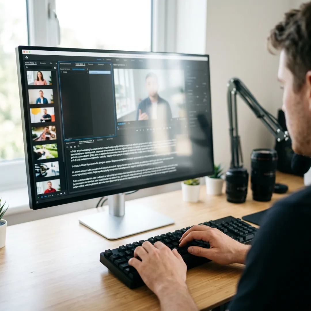 Step by step script to video AI workflow showing a script being transformed into video scenes on screen