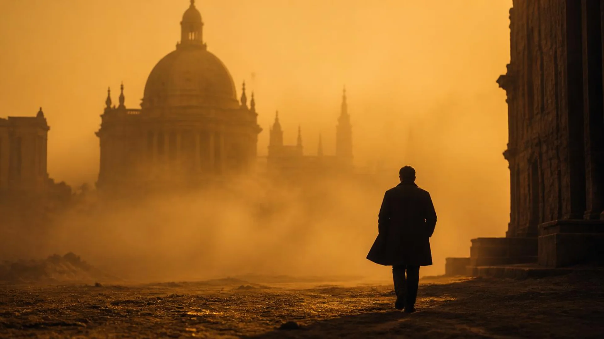 Cinematic orange-hazed scene showing warm color temperature used for atmosphere