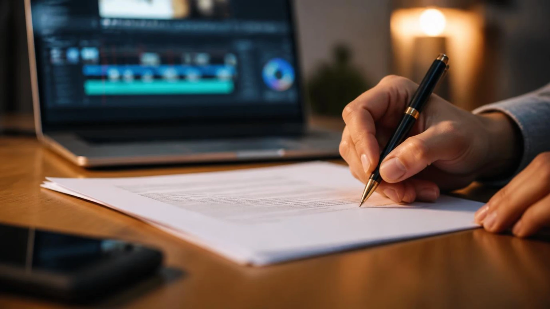 Signing a freelance video editing contract template before starting a project