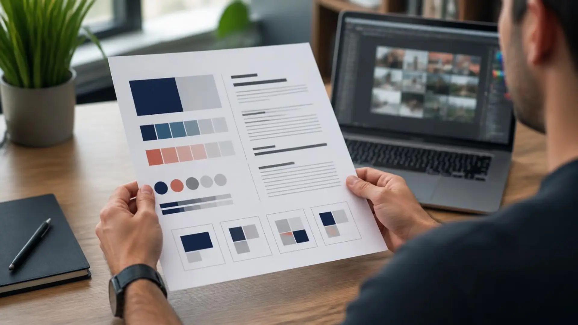 One-page YouTube brand style guide with color palette, typography, and thumbnail layout rules