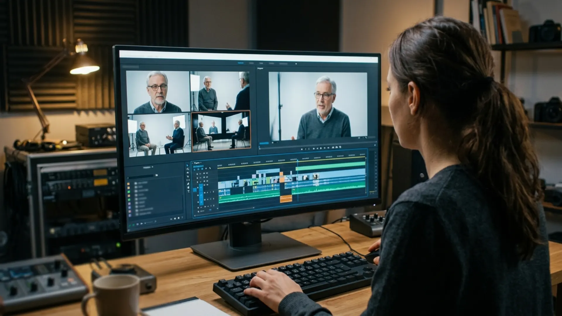Editing multicam footage on the DaVinci Resolve Edit page with the multicam viewer grid