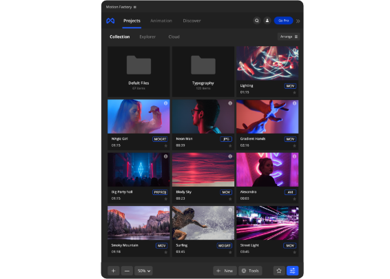 Motion Factory is a free toolkit that supports all video & graphics file types.