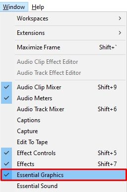 Essential Graphics option from the window panel for editing Infinity item