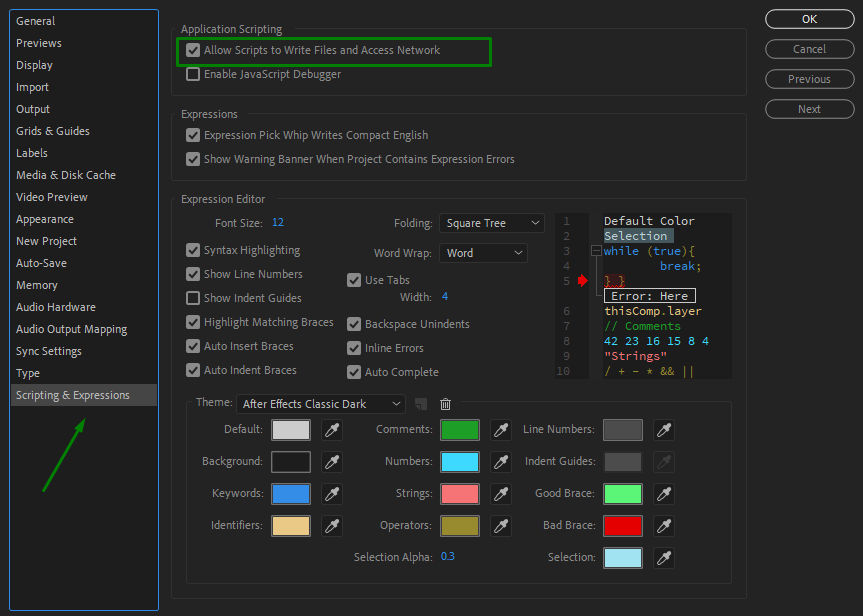allow scripts option from the Preferences panel for using Motion Factory classic