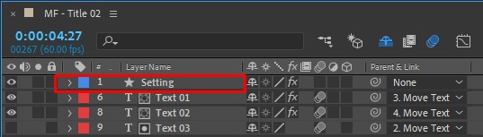 setting layer of the Infinity item from the composition panel