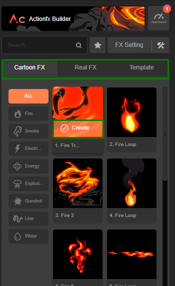 ActionFx builder panel