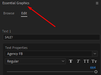 Essential Graphics panel for editing Infinity item